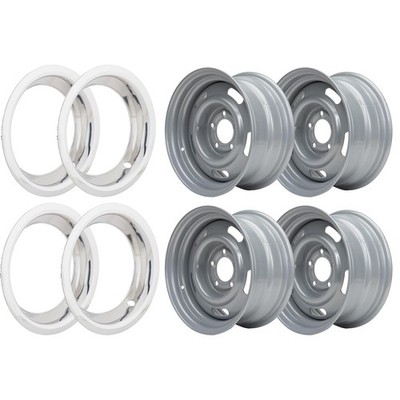 GM Style 15 Inch Rally Wheel, 5 on 4.75 Inch BP & Beauty Rings