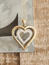 10k Yellow Two Tone Gold Heart Diamond Pendant Necklace 18" 1/10 cttw 4 grams