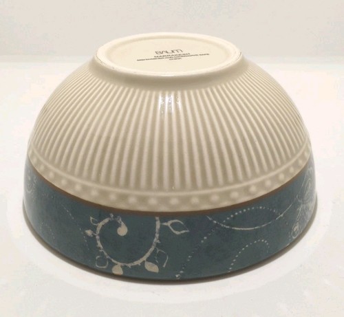 BAUM 'MARRAKESH' Soup Cereal 6" Bowl Cream Floral on Blue Turquoise Ribbed - Picture 6 of 10
