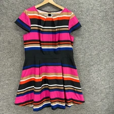 New Elle Dress Women XL Pink Striped Sheath Short Zipper Short Sleeve Crew Neck