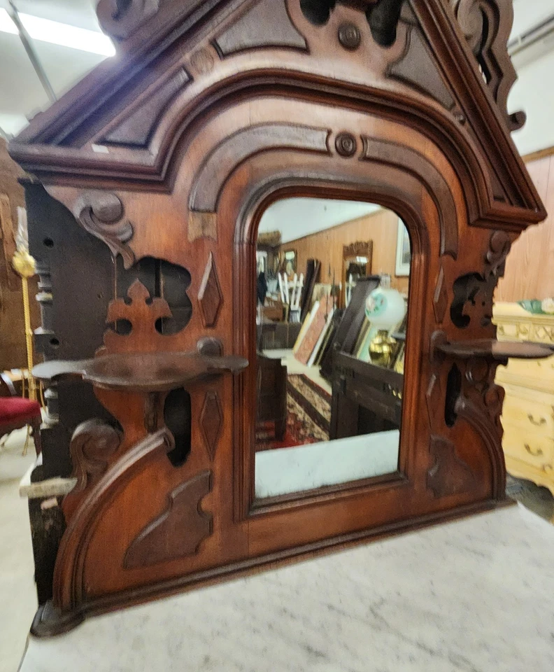 Victorian 1865-75 Walnut Dresser W/Secret Drawer Marble Top Burl Wood Carvings  - Image 4 of 4