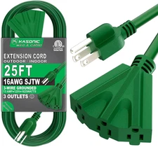 25FT Green Extension Cord 3 Outlets 16/3 SJTW Indoor Outdoor UL Listed