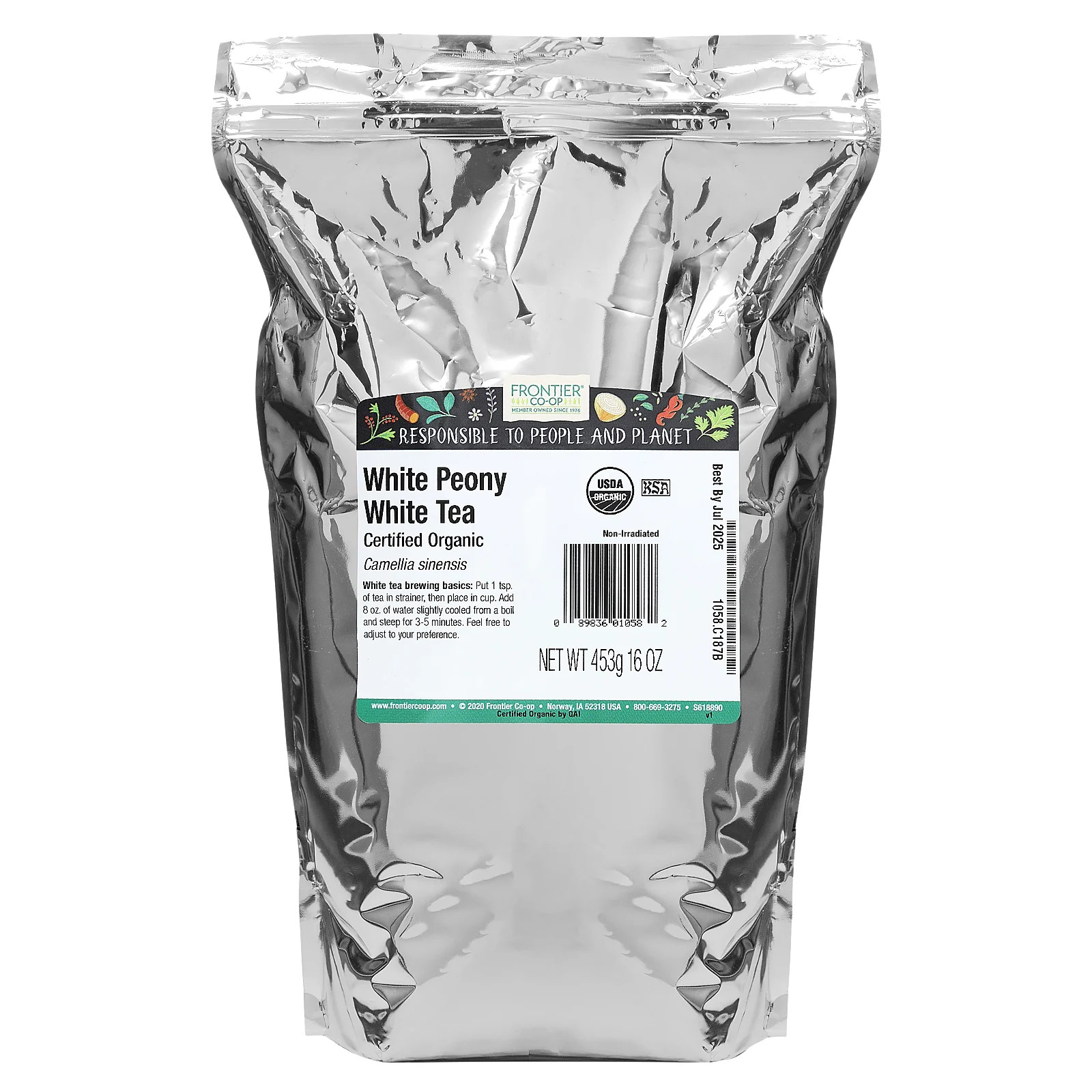 Frontier Natural Products Organic White Peony Tea 16 oz 453 g Kosher, Organic