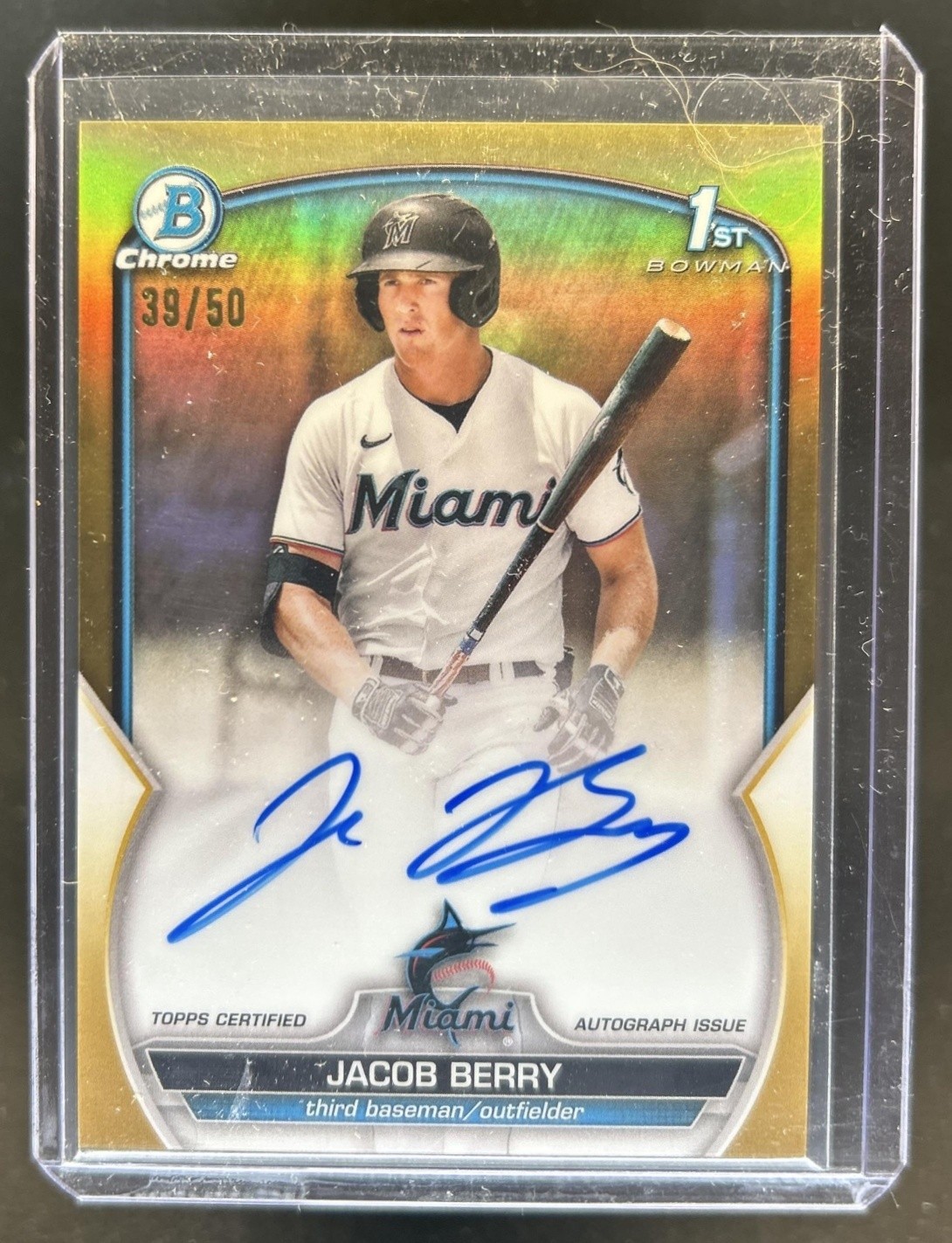 2023 Bowman Jacob Berry Chrome Auto Gold Refractor 1st Prospect #/50 Marlins