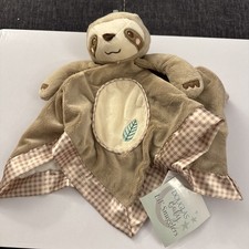 Douglas Baby Plush Sloth Security Blanket Brown Lovey Tan Check Satin Trim C36