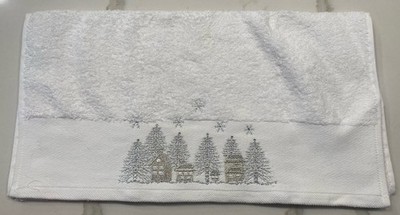 Unbranded White Kitchen Bathroom Towel Silver Christmas Trees Embroidery New 