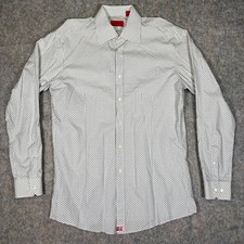 Hugo Boss Mens XL Grey White Geometric Print Long Sleeve Button Down Dress Shirt