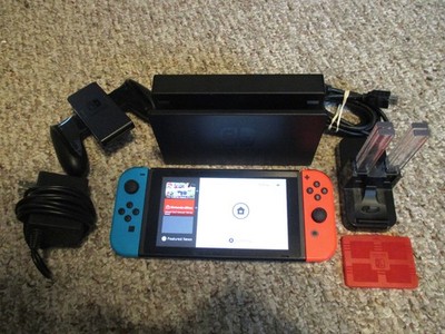 Nintendo Switch System Console w/Neon Red & Blue Joy-Cons + Dock & Extras