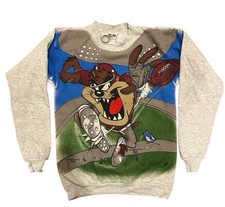 Vintage 90s Taz Football Double Sided Sweatshirt Looney Tunes Kids Large USA