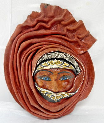 Vintage Berber Tuareg Frau geformte Leder Wandmaske Sahara handbemalt Kunst