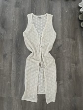 Freshman 1996 Cream Crochet Knit Longline Sleeveless Cardigan Vest Boho Size L
