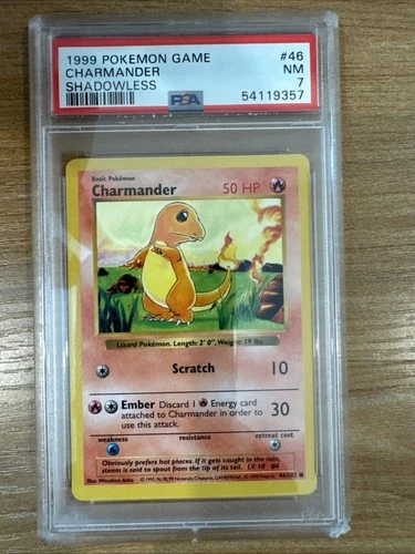 1999 Pokemon Base Set Charmander 46/102 Shadowless Regular PSA 7