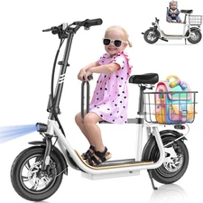 Z6 Peak 1200W Electric Scooter with Kid Seat & Basket Foldable Ebike for Adults