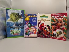 VHS Lot 4 Christmas Tapes / Sesame Street, Grinch, Veggie Tales, Muppets 