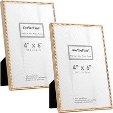 4x6'' Gold Metal Picture Frames Set of 2,Elegant Beaded Metal Frames with Rea...