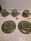 Hull Green Avocado drip glaze Lot Of 3 Each 7 Oz Cups And 2each 5 7/8" Saucers