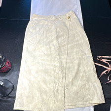 A New Day Cream Solid Wrap Midi Skirt, Size 4, Button Closure