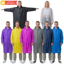Reusable Rain Poncho Waterproof Raincoat Hooded Cape Hiking Adult Bicycle Men UK