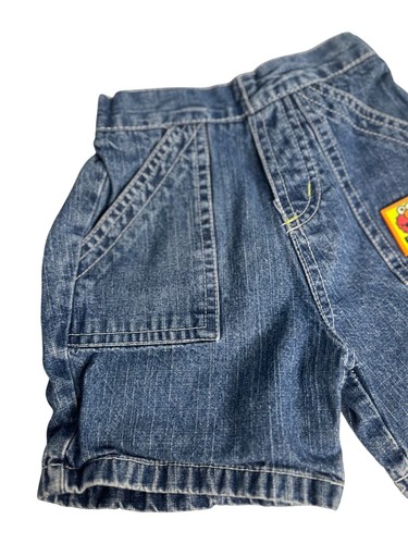 Vintage Sesame-Street Elmo Denim Shorts Toddler 18M Jean Shorts with Elmo Patch - Picture 2 of 7
