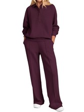 PRETTYGARDEN Women Fall 2 Piece Outfits Sweatsuits Quarter Button Long Sleeve