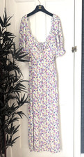 Rixo UK Size 12 Multicoloured Floral Montenegro Ruffle Trim Crepe Midi Dress