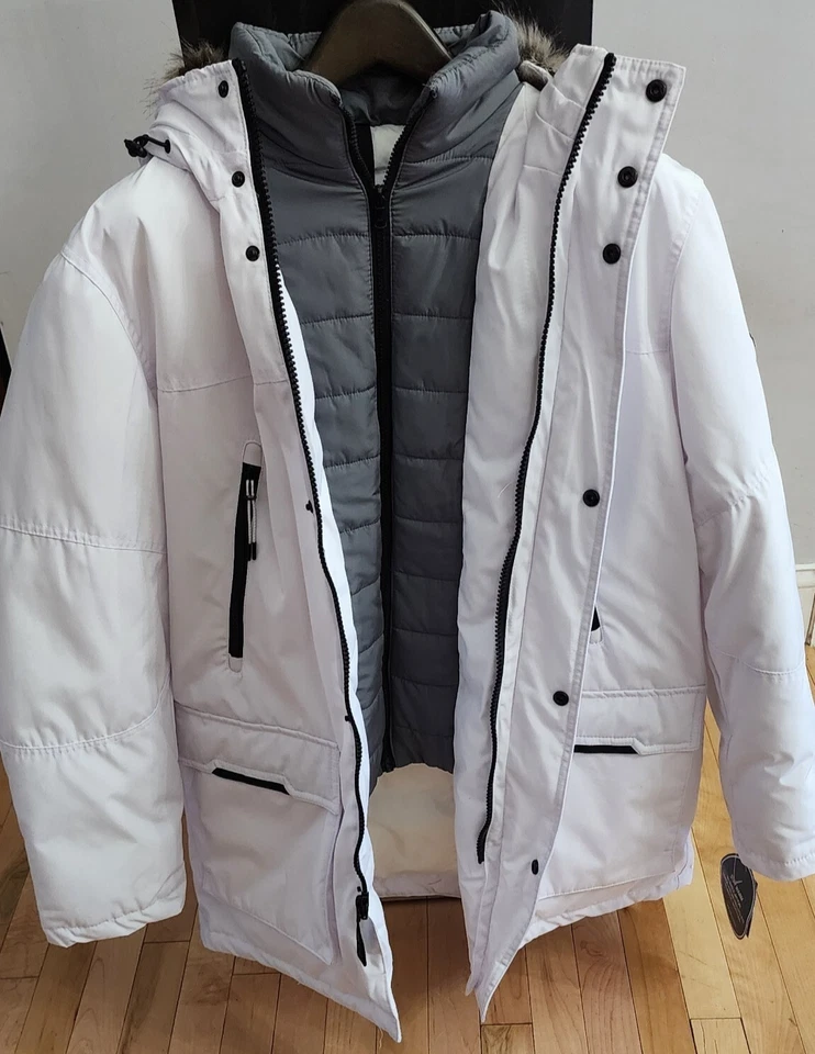 Jaqueta de inverno Michael Kors masculina Parka XXXL branca capuz de pele sintética - Imagem 4 de 4