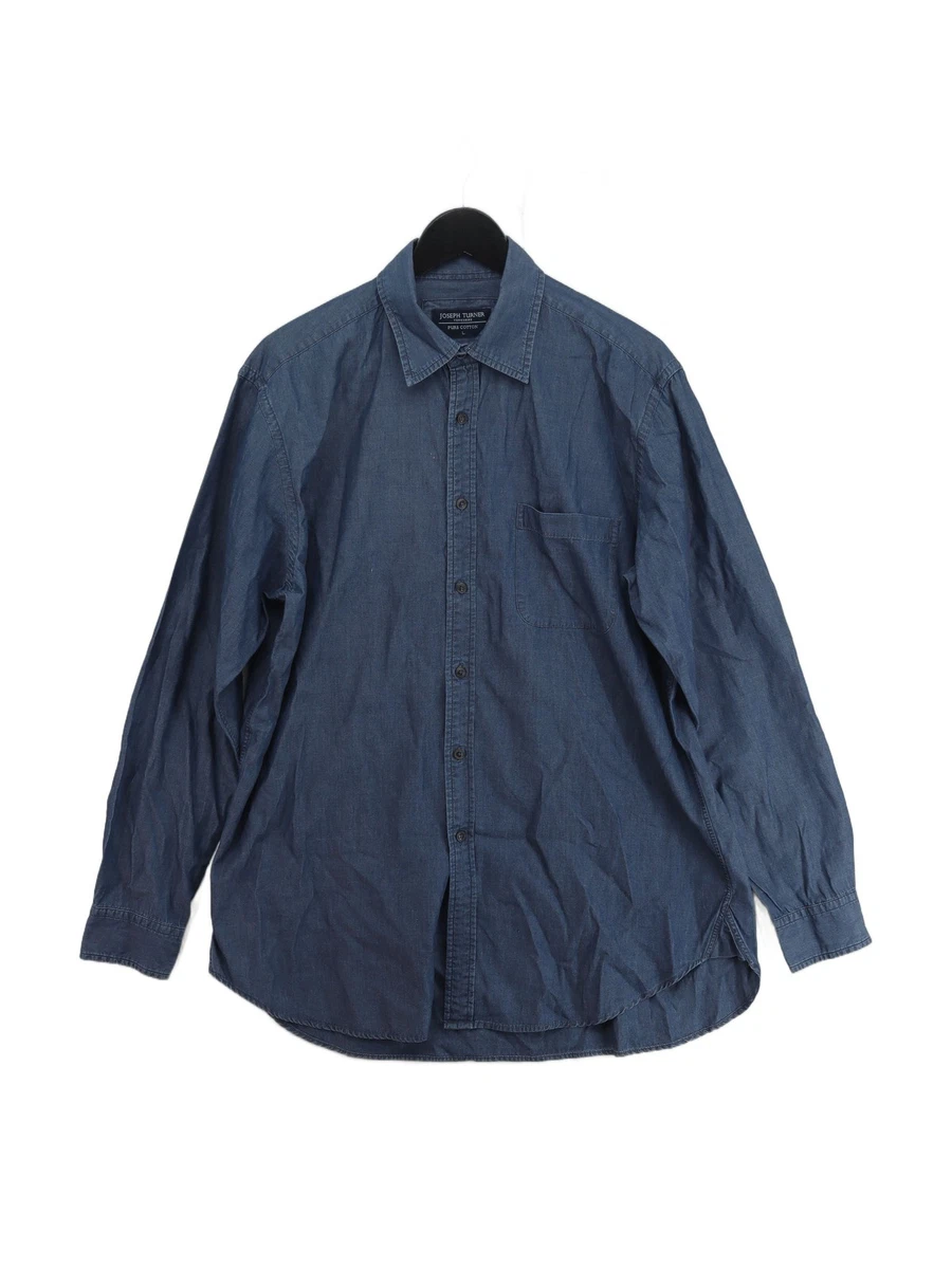 Chemise Joseph Turner Yorkshire – Bleu, Coton, Coupe Régulière, Col Button-down, Homme Taille XL