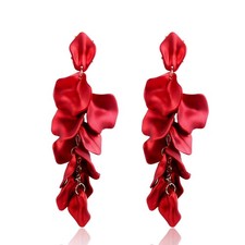 Long Drop Rose Flower Earrings Red Exaggerated Flower Earrings Rose Petal Dangle