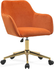 Swivel Desk Chair Orange Velvet Gold Base with Wheels Bedroom Home Office