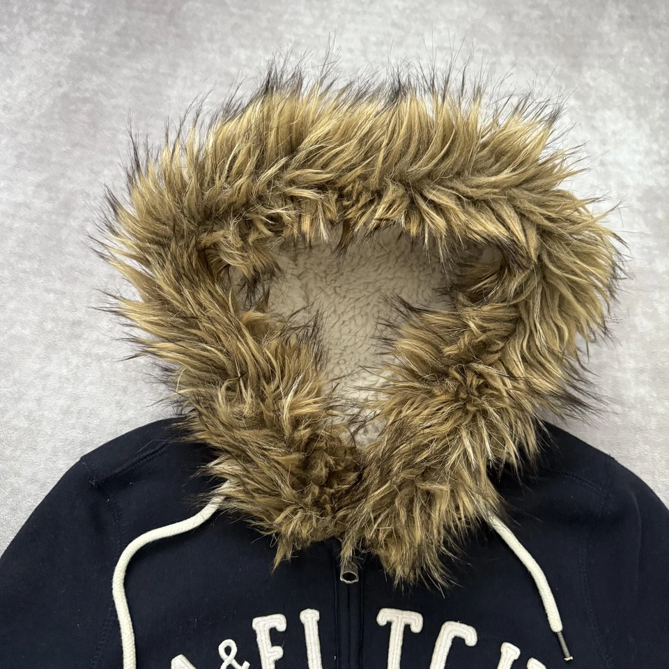 Sudadera con capucha vintage 2004 Abercrombie Fitch para mujer M capucha de piel forrada de sherpa cremallera completa Foto 2 de 4