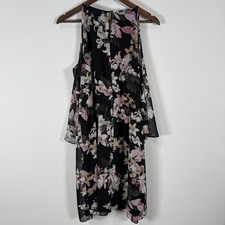 Vince Camaro Women’s Dress Short Size 14 Black Pink Floral Open Shoulder