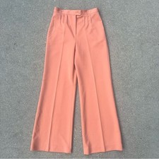 Vintage 60s 70s Peach Polyester Bell Flare Pants Pleat Tuck Waist 26 WAIST