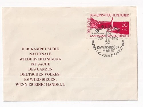 STAMP GERMANY "DEUTSCHE" "MAHNMAL RAVENSBRUCK " 1959 FIRST DAY COVER