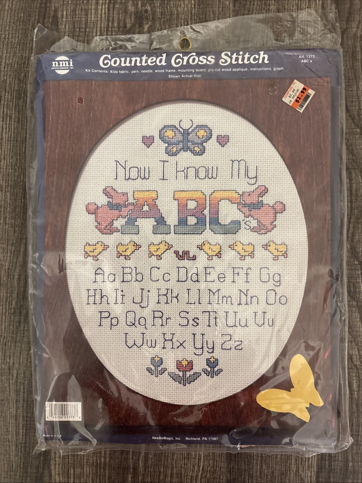 Vintage NeedleMagic ABC Butterfly Counted Cross Stitch Kit 10x12 NOS 1373