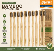 Bamboo Toothbrushes 10 Pack Biodegradable Soft Medium Charcoal Bristles