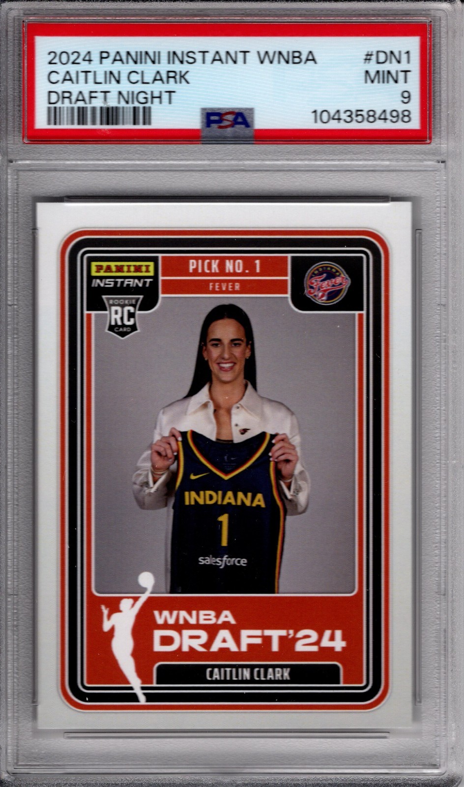 2024 Panini Instant Caitlin Clark Rookie Draft Night #DN1 PSA 9 Mint Fever view 1