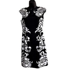 Maggy London Womens Black White Damask Sheath Dress Cap Sleeve Size 8 RN 58142