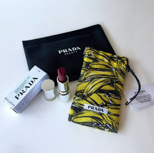 PRADA Yello Banana Printed Lipstick Pouch with Mini Lipstick P56 Notte