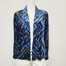 Chicos Velvet Burnout Jacket Size 1 M Open Front Chevron Bohemian Whimsy Kimono
