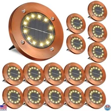 12 Pack Waterproof Solar Disk Lights - 16 LED Flat Garden Pathway & Patio Lights