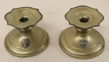 Antique Pair Candlestick Holders EPNS Victorian Style Flower Crest Marked Nickel