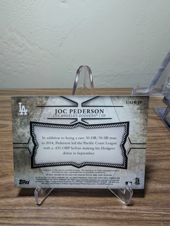 2015 Topps Triple Threads - Joc Pederson Jumbo Patch Auto RPA RC #UAJR-JP /25 - Image 2 of 2