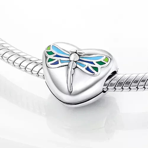 Sterlingsilber 925 Clip Anhänger Herz mit Libelle Charm f Armband Halskette #5 - Bild 3 von 3