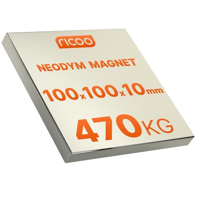 SUPERMAGNET STARKE NEODYM MAGNETE QUADER GROSS 100x100x10 mm N45 470kg Zugkraft