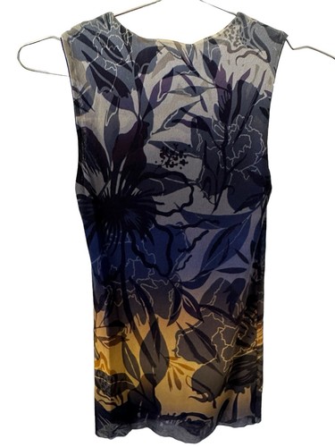 FUZZI JPG-like Women's Mesh Tank Top Small Blue Yellow Floral - Picture 3 of 3