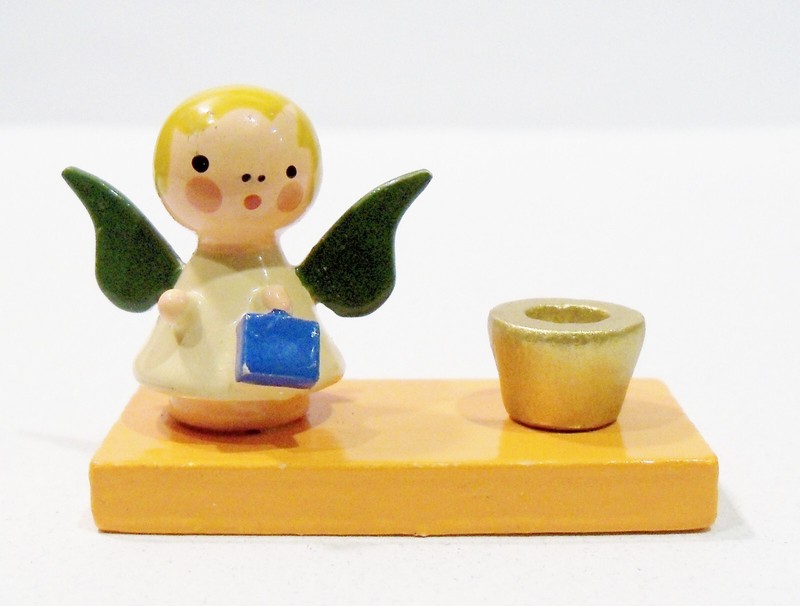 Erzgebirge Germany Angel Girl Gift Candle Holder Ulbricht Wooden Wood Miniature