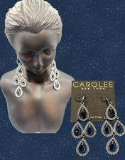 Carolee Blue Crystal Teardrop Shaped Pave Detail Chandelier French Hook Earrings