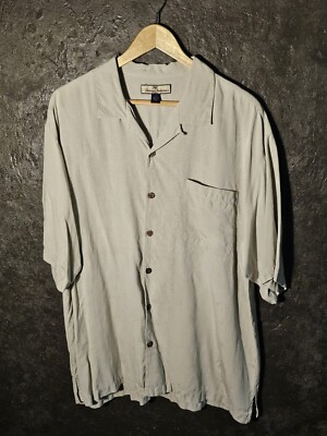  TOMMY BAHAMA ''LIQUID ASSET'' SILK EMBROIDERED SHORT SLEEVE CAMP SHIRT XL