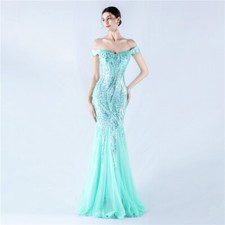 Womens Fashion Dress Craft Bead Mesh Evening Dress  Annual Meeting Dress Sz