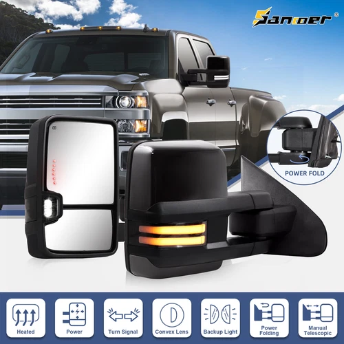 For 2014-2019 Silverado Sierra Power Fold Tow Mirrors LED Sequential Signal+DRL